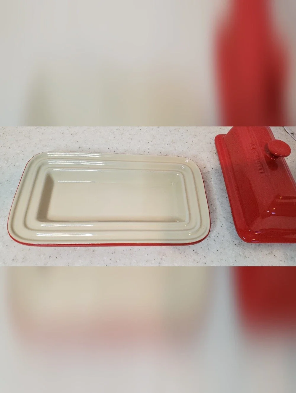 Le Creuset Cerise Red Stoneware Covered Butter Dish Heritage 7.5